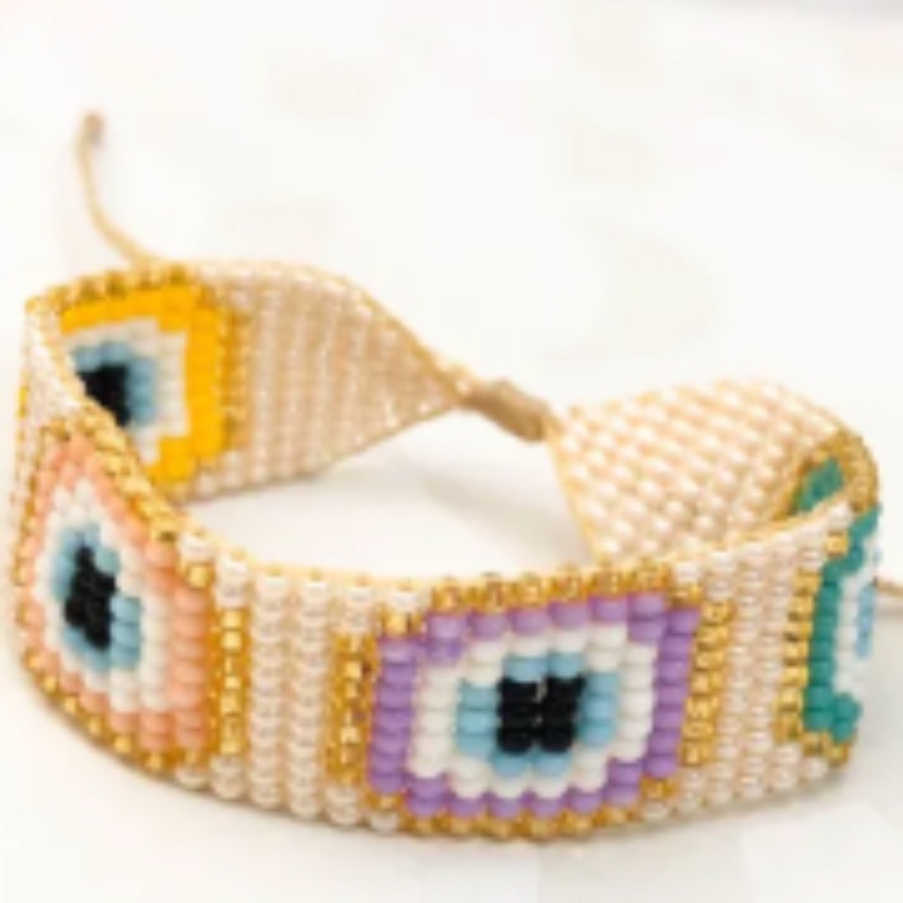Seed-bead Evil Eye Friendship Bracelet
